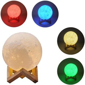 Luminária Lua 3d Com Base De Madeira Touch Usb Decorativa Lua