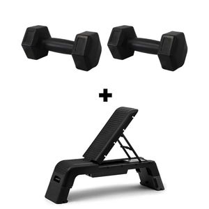 Kit Banco Step + Par De Halteres 9kg Ahead Sports Preto