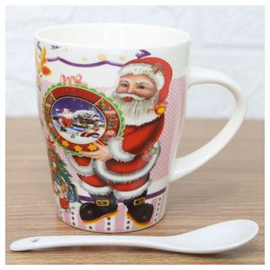 Kit 2 Canecas De Natal Com Colher Papai Noel Cerâmica 300ml