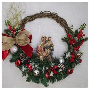 Guirlanda Natalina Enfeite De Porta Natal Sagrada Família 60cm