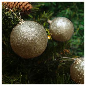Kit 60 Bolas Enfeite Natalino árvore Natal Glitter Dourado 70mm