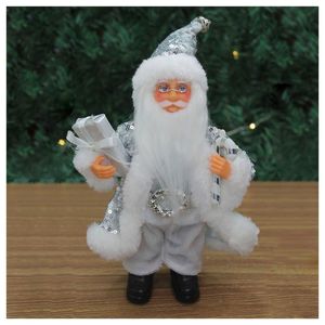 Boneco Natal Papai Noel Com Brilho Prata Em Tecido 22cm