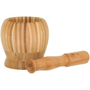 Table Pilão 9X8X8Cm Bambu Natural Com Mortar