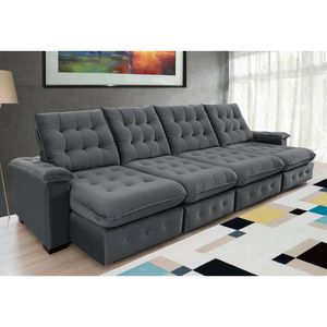 Sofá Coliseu 4.00m Retrátil E Reclinável Super Pillow - Chumbo
