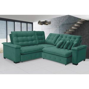 Sofá Manchester 2.63x2.63m De Canto, Retrátil E Reclinável - Verde