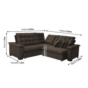 Sofá Manchester 2.63x2.63m De Canto, Retrátil E Reclinável - Marrom