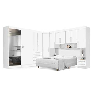 Dormitório Completo Georgia J&a Branco Para Cama Box 1,38m Casal Branco/rosa