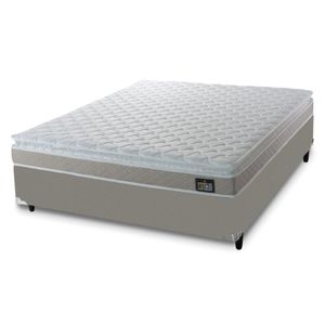 Cama Box Casal Colchão De Espuma D33 Millenium Pillow Top 138x188x57cm Bege Bege