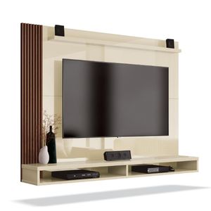 Painel Para Tv Até 50 Polegadas Dijon Ripado C/ Prateleira Off White / Nature