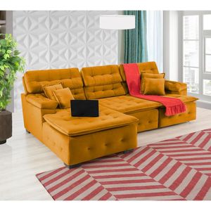 Sofá Orlando 2.80x1.90m Com Chaise, Retrátil E Reclinável - Terra