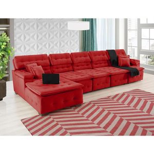 Sofá Orlando 4.20x2.10m Com Chaise, Retrátil E Reclinável - Vermelho