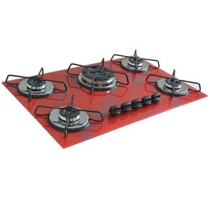 Fogão Cooktop 5bocas Tripla Chama 127/220v Marmo Vermelho Vermelho 127v/220v