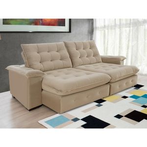 Sofá Coliseu 2.60m Retrátil E Reclinável Super Pillow - Bege