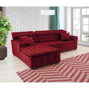 Sofá Orlando 2.20x1.50m Com Chaise, Retrátil E Reclinável - Vinho