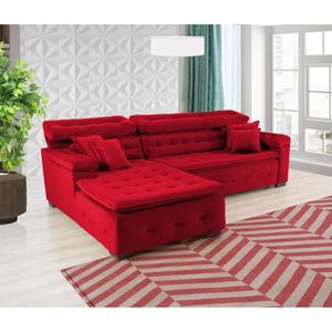 Sofá Orlando 2.20x1.90m Com Chaise, Retrátil E Reclinável - Vermelho
