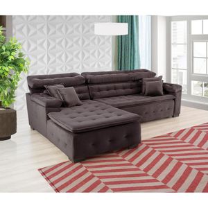Sofá Orlando 2.20x2.10m Com Chaise, Retrátil E Reclinável - Marrom
