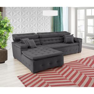 Sofá Orlando 2.20x2.10m Com Chaise, Retrátil E Reclinável - Chumbo