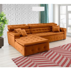 Sofá Orlando 2.40x1.50m Com Chaise, Retrátil E Reclinável - Terra