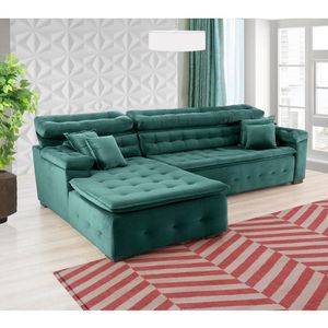 Sofá Orlando 2.40x1.70m Com Chaise, Retrátil E Reclinável - Verde