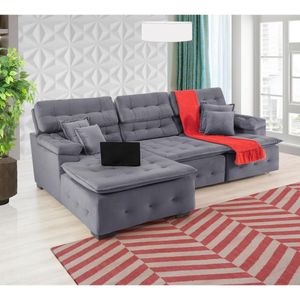 Sofá Orlando 2.80x1.70m Com Chaise, Retrátil E Reclinável - Chumbo
