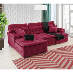 Sofá Orlando 2.80x1.90m Com Chaise, Retrátil E Reclinável - Vinho