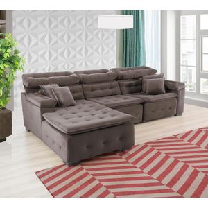 Sofá Orlando 2.80x1.70m Com Chaise, Retrátil E Reclinável - Marrom