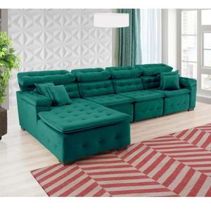Sofá Orlando 3.45x2.10m Com Chaise, Retrátil E Reclinável - Verde