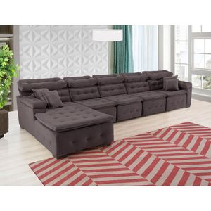 Sofá Orlando 4.20x1.90m Com Chaise, Retrátil E Reclinável - Marrom