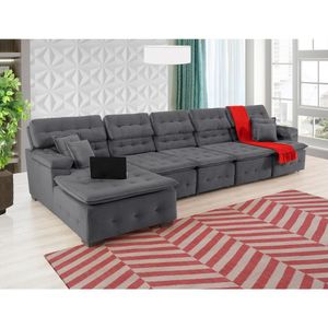 Sofá Orlando 4.20x1.90m Com Chaise, Retrátil E Reclinável - Chumbo