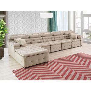 Sofá Orlando 4.20x1.70m Com Chaise, Retrátil E Reclinável - Bege