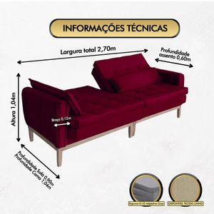 Sofá Cama Rivieira 2,70m-vinho