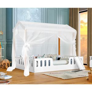 Cama Infantil Criança Casal Ágatha Branca/Amêndoa Com Escorregador E Voal Branco - Divaloto