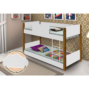 Bicama Infantil Valentina Juvenil Branca E Amêndoa + Luminária Led - Cor: Branco