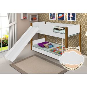 Bicama Infantil Com Escorregador Juvenil Valentina Branca E Amêndoa + Luminária Led - Cor: Branco