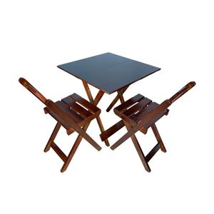Conjunto De Mesa Dobrável 70X70 Com 2 Cadeiras De Madeira Maciça Imbuia Marrom