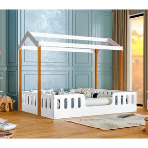 Cama Para Criança Ágatha Casal Infantil Casinha Segura Montessoriana - Branca/Mel