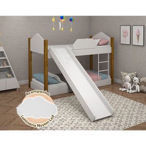 Beliche Infantil Com Escorregador Juvenil Luiza Branco E Amêndoa + Luminária Led Branco