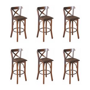 Kit 6 Banquetas Fixas Imbuia Merlim Em Madeira Maciça Estofada Marrom Para Área Gourmet Marrom