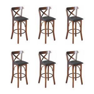 Kit 6 Banquetas Fixas Imbuia Merlim Em Madeira Maciça Estofada Preta Para Área Gourmet Marrom