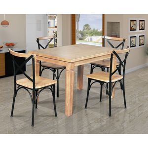 Mesa Jantar Retangular Aurora 120X80 Com 4 Cadeiras Paris Base Alumínio - Natural - Marrom
