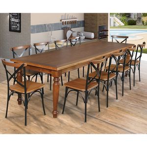 Conjunto Jantar Mesa Leonoraça 240X100 C/10 Cadeir Paris Base Alumí-Castanho - Marrom