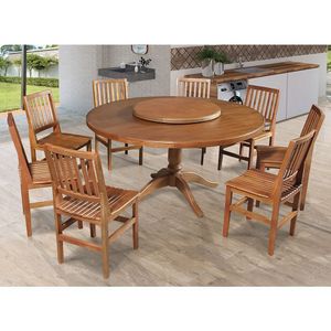 Mesa Jantar Redonda 1,60M Prato Girat Amélia C/ 8 Cade Rip Confort Castanho - Marrom