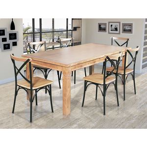 Mesa Jantar Retangular Aurora 160X80 Com 6 Cadeiras Paris Base Alumínio - Natural - Marrom