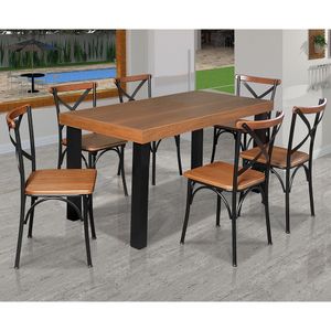Conjunto Jantar Industrial Mesa Felícia 160X80 Com 6 Cadeiras Paris - Castanho - Marrom