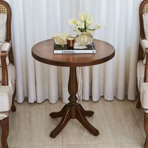 Mesa Lateral Rústica Vintage Pé Torneado S/ Borda - Bege