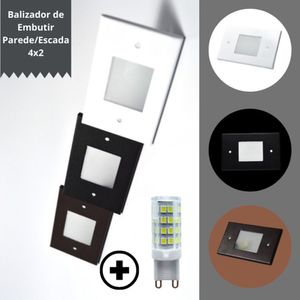 Balizador De Embutir Parede 4x2 Preto e Lâmpada 5w Bf