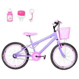Bicicleta Infantil Aro 20 Aero + Kit Passeio Lilás E Rosa