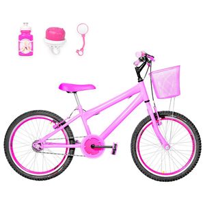 Bicicleta Infantil Aro 20 Aero + Kit Passeio Cor Rosa E Pink