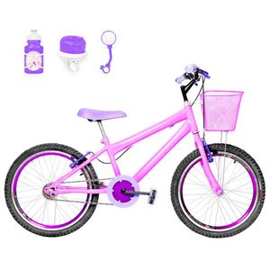 Bicicleta Infantil Aro 20 Aero + Kit Passeio Rosa E Violeta