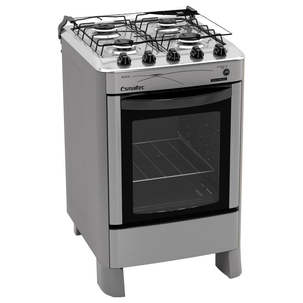 Fogão Esmaltec ágata 4 Bocas Inox Forno Limpa Fácil E Acendimento Automático